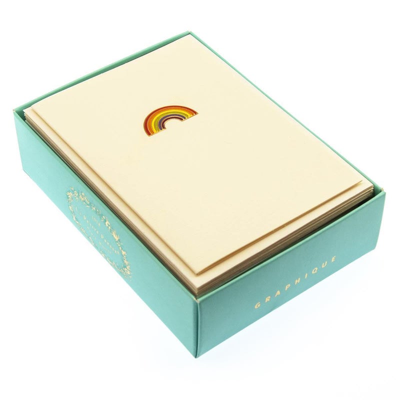 Graphique Rainbow La Petite Presse Boxed Notecards - 10 Embellished Gold Foil Rainbow Blank Cards with Matching Envelopes and Storage Box, 3.25" x 4.75" (L1332CB) - Image 3